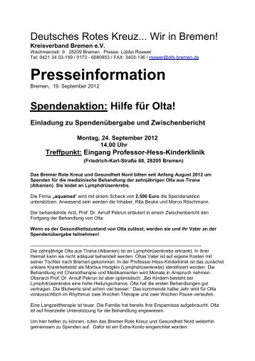 19.09.2012 Spendenanktion Hilfe für Olta - DRK Bremen
