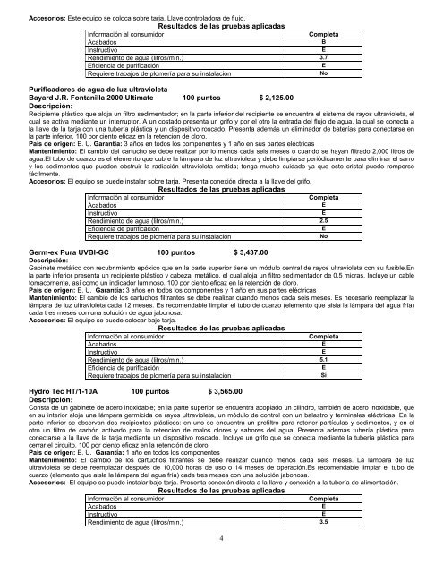 Calidad de filtros purificadores de agua - Profeco