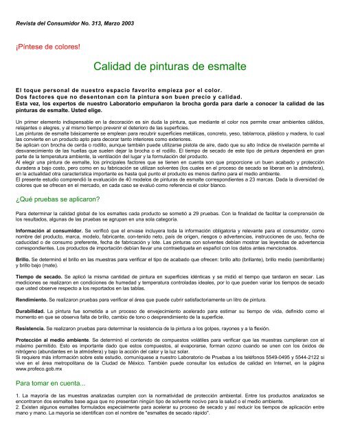 Calidad De Pinturas De Esmalte Profeco
