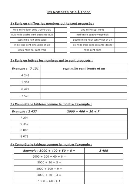 Nombres De 0 A 10000 Pdf Professeur Phifix