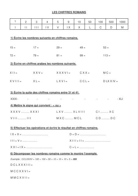 Exercice Chiffre Romain 6 me Exercices Num ration Romaine 6 me Gratuit Exercice Chiffre Romain 6 me Exercices Num ration Romaine 6 me Gratuit