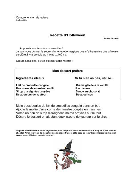 ComprÃ©hension de lecture Recette d'Halloween - Professeur Phifix