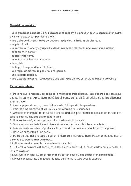 Fiche 41 la fiche de fabrication + questionnaire - Professeur Phifix