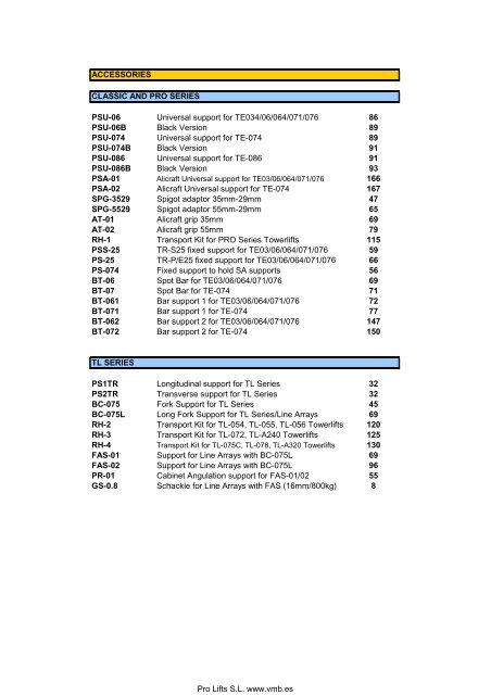 VMB TOWERLIFT PRICE LIST - Calis Professional Audio