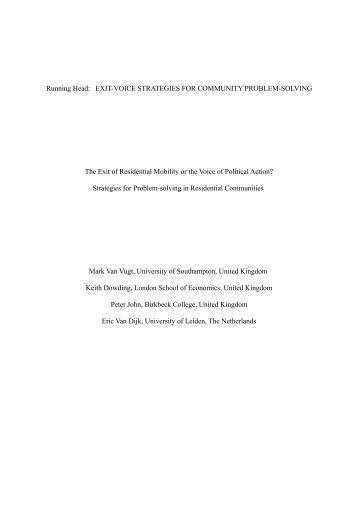 Exit or voice? Strategies for problem-solving in ... - Mark van Vugt