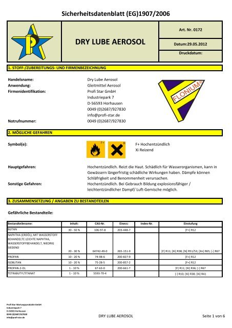 DRY LUBE AEROSOL - Profi-Star Wartungsprodukte GmbH