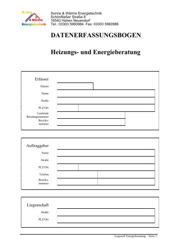 DATENERFASSUNGSBOGEN Heizungs- und Energieberatung