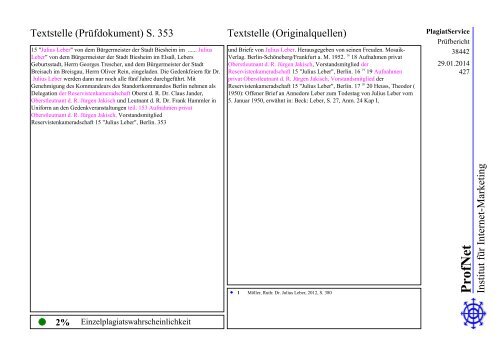 ProfNet PlagiatService -Prüfbericht-