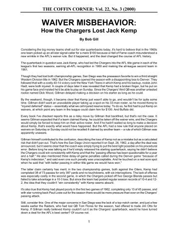 Waiver Misbehavior: How Chargers Lost Jack Kemp