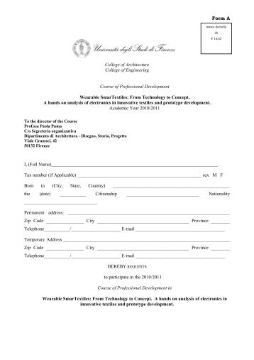 Form A College of Architecture College of Engineering Course of ...