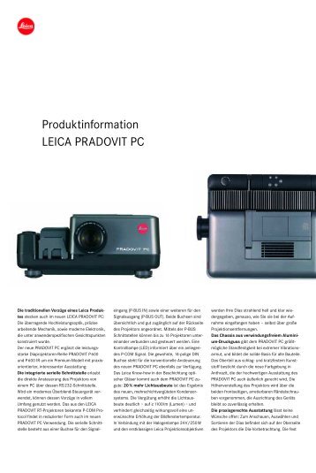 Produktinformation LEICA PRADOVIT PC - Eberle AV
