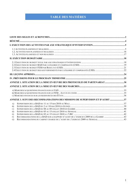 RAPPORT TRIMESTRIEL NO 03-2010 JUILLET ... - PROGEBE