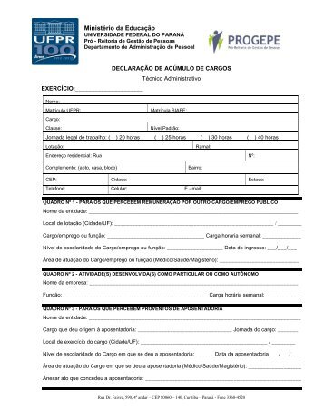 Declaração de acumulo de cargo técnico administrativo - progepe ...