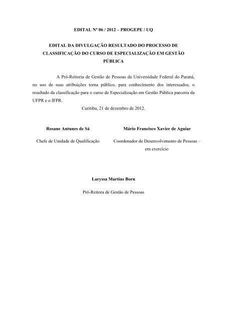 edital nº 06 / 2012 - progepe - Universidade Federal do Paraná
