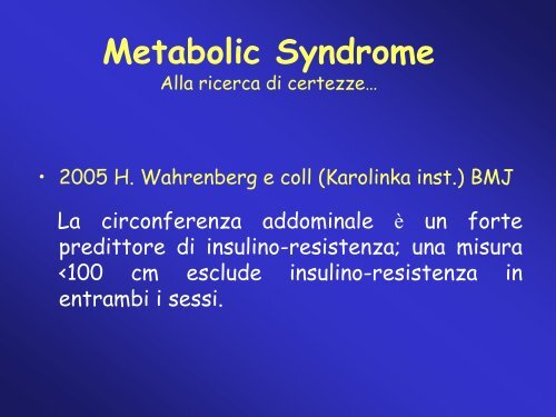 La sindrome metabolica - Progetto LIBRA