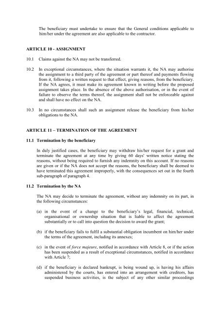 GRANT AGREEMENT - GENERAL CONDITIONS PART A: LEGAL ...