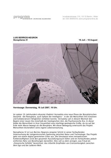 LUIS BERRIOS-NEGRON Nonspheres IV 19 Juli â 18 August ...