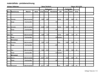 materialliste - preisberechnung