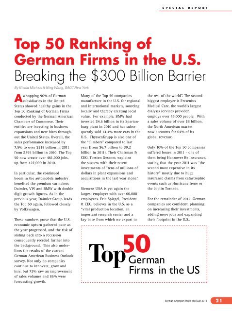 Top 50 Ranking of German Firms in the U.S. Breaking ... - AHK USA