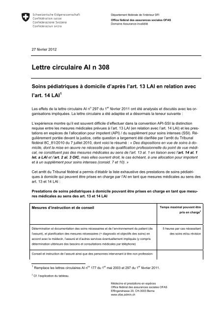 Lettre circulaire AI n 308 - Pro Infirmis