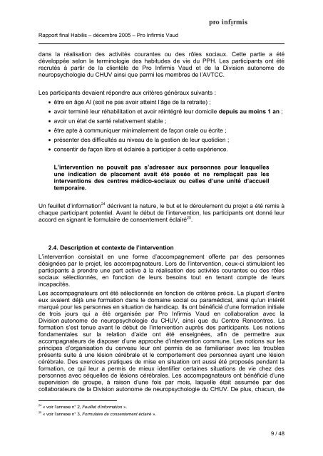 Rapport de recherche du programme d'intervention ... - Pro Infirmis