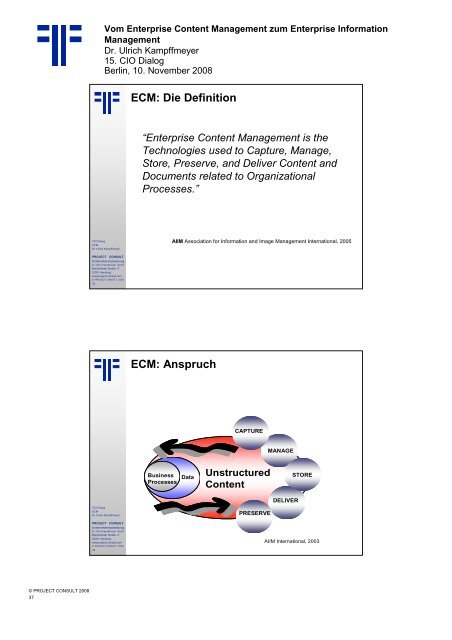 Handout - PROJECT CONSULT Unternehmensberatung Dr. Ulrich ...