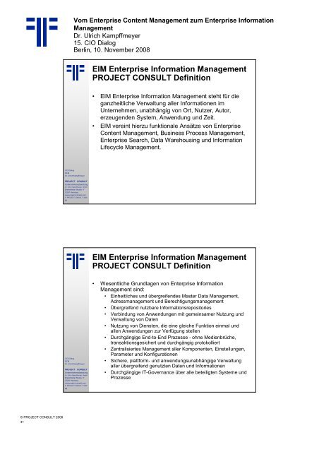 Handout - PROJECT CONSULT Unternehmensberatung Dr. Ulrich ...