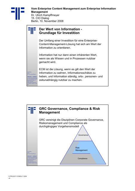 Handout - PROJECT CONSULT Unternehmensberatung Dr. Ulrich ...