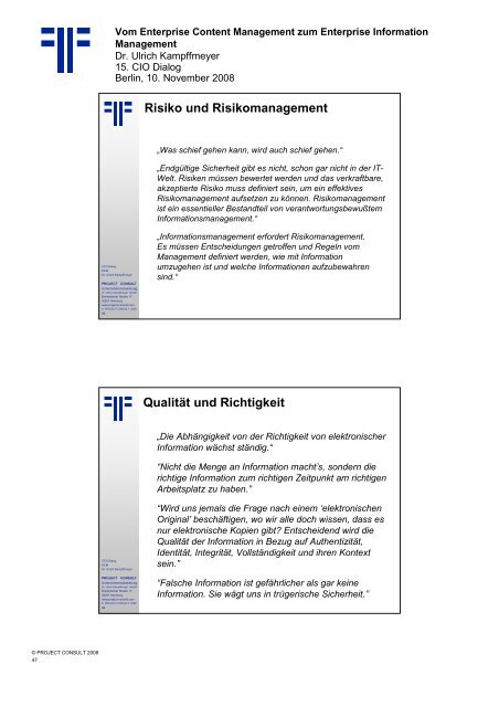 Handout - PROJECT CONSULT Unternehmensberatung Dr. Ulrich ...