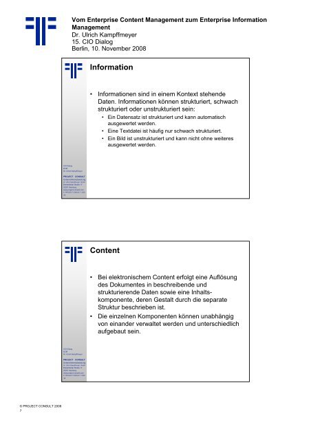 Handout - PROJECT CONSULT Unternehmensberatung Dr. Ulrich ...