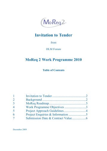 DLM Forum MGB - Invitation To Tender MoReq2 Work Programme v0-4