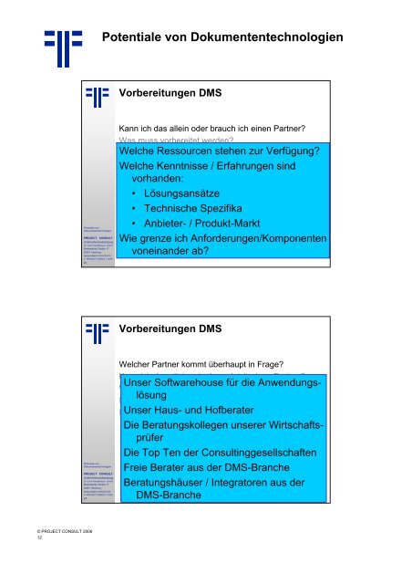 Handout - PROJECT CONSULT Unternehmensberatung Dr. Ulrich ...