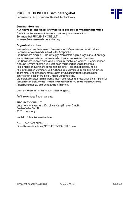 Handout - PROJECT CONSULT Unternehmensberatung Dr. Ulrich ...