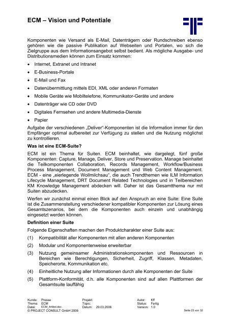 Handout - PROJECT CONSULT Unternehmensberatung Dr. Ulrich ...