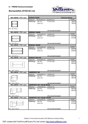 Bureautafels (H=62-82 cm) - Witteveen Projectinrichting