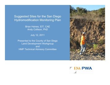 Suggested Sites for the San Diego Hydromodification Monitoring Plan