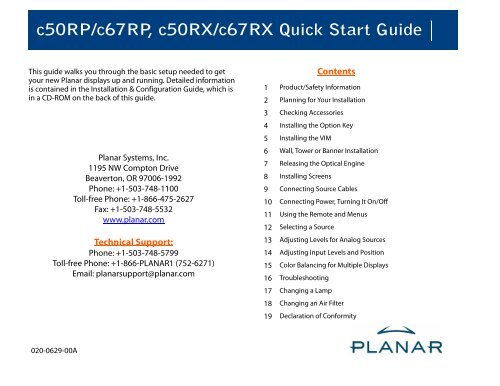 c50RP/c67RP, c50RX/c67RX Quick Start Guide - Projector Lamps ...