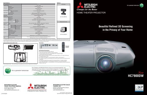 Mitsubishi HC7900DW Projector Data Sheet