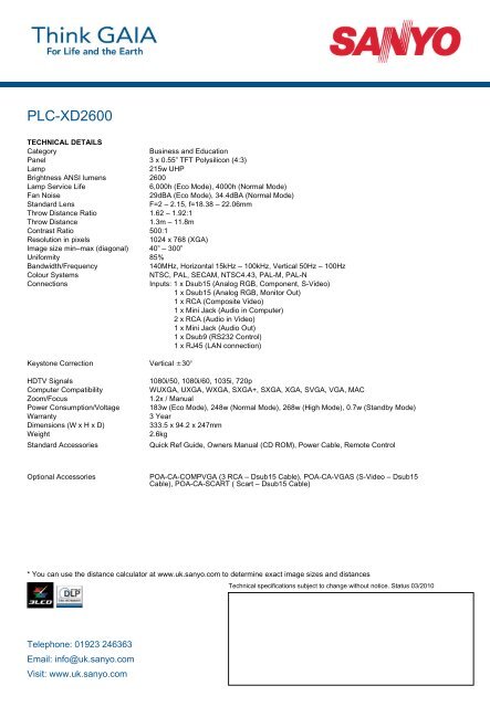 PLC-XD2600 - True Colours