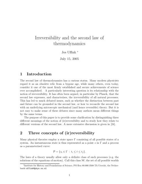 Irreversibility and the second law of thermodynamics