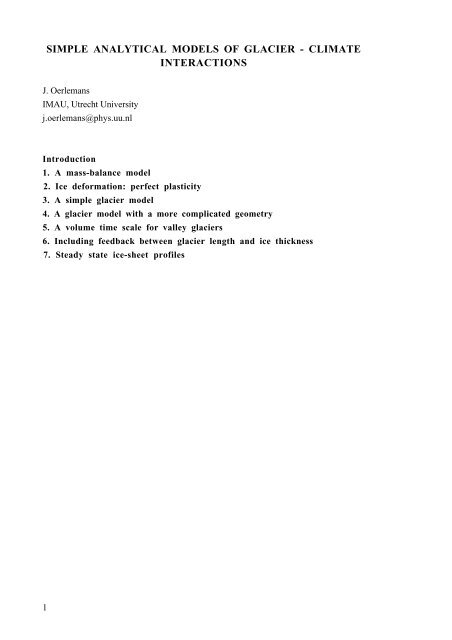 Simple analytical models of glacier-climate interactions - by Prof. J ...