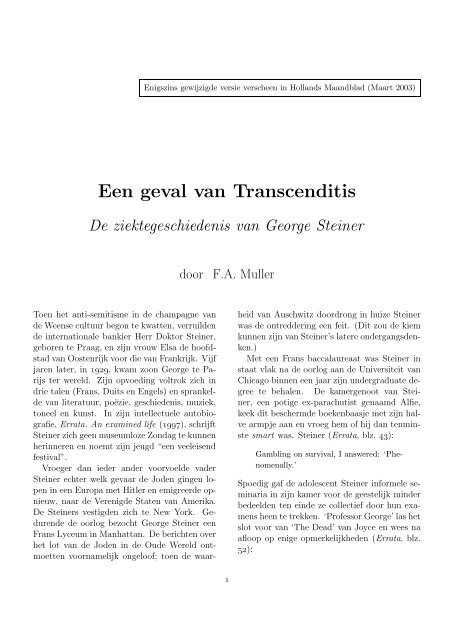 Enigszins gewijzigde versie verscheen in Hollands Maandblad (Maart