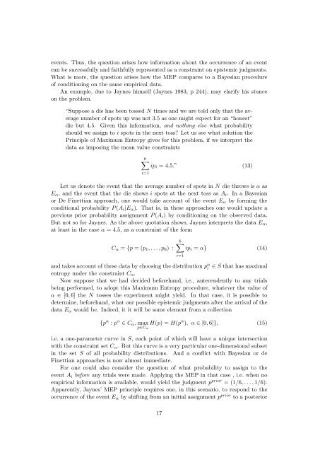 Subjective probability and statistical physics