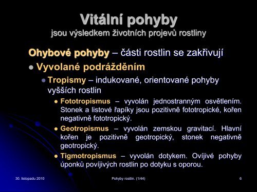 Pohyby rostlin - Projekt EU