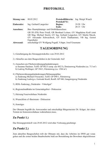 Protokoll GV für ANIF - Gemeinde Anif