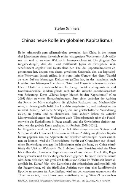 Stefan Schmalz Chinas Neue Rolle Im Globalen Kapitalismus -