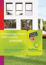 Passivhaus-Planer ZertIFIKAts- lehrGAnG - proKlima Hannover