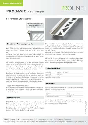 Produktdatenblatt 303 PROBASIC Florentiner ... - Proline Systems