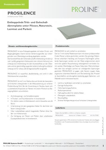 Produktdatenblatt PROSILENCE - Proline Systems