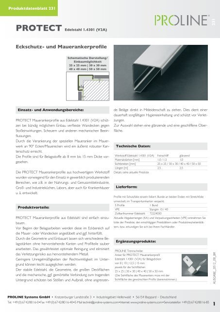 Produktdatenblatt 231 PROTECT Edelstahl ... - Proline Systems